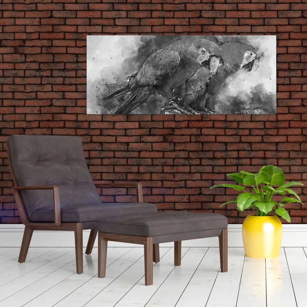 Obraz - Akvareloví papagáje (120x50 cm)