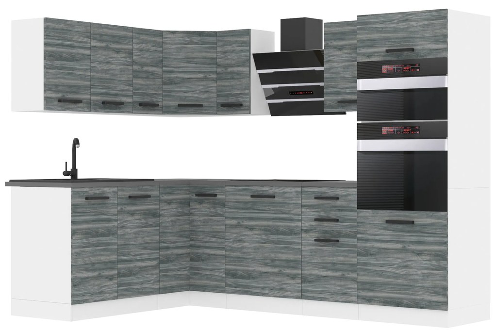 Kuchynská linka Belini Premium Full Version 420 cm šedý antracit Glamour Wood s pracovnou doskou MELANIE