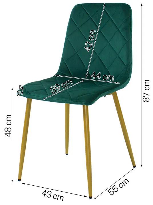 Dekorstudio Zamatová jedálenská stolička KARO tmavo zelená - zlaté nohy