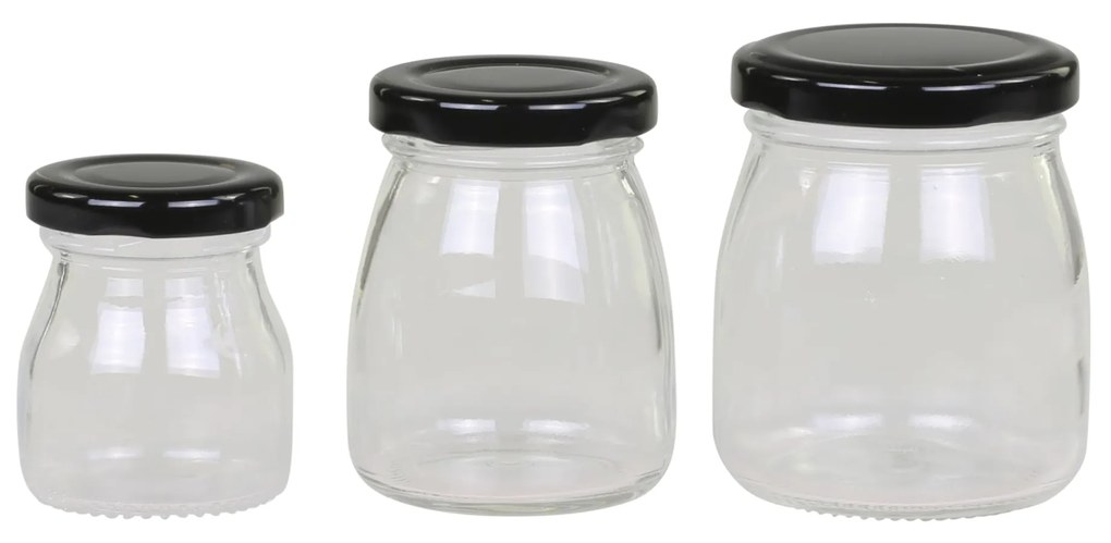 Chic Antique Set 3ks sklenená dóza s čiernym viečkom 6 x 8 5 x 7 4 x 6 cm