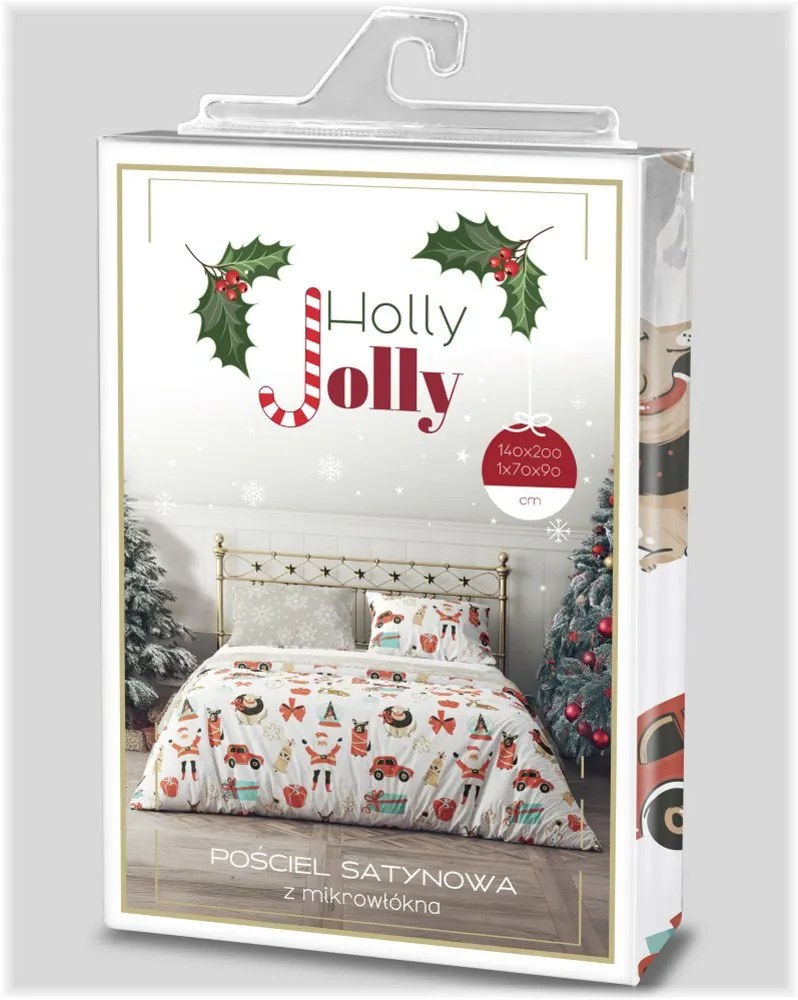 Vianočné saténové posteľné obliečky – motív Veselé Vianoce - 70 x 90 cm + 140 x 200 cm