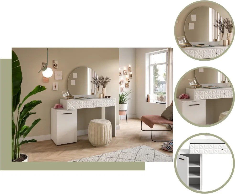 Toaletný stolík so zrkadlom Prismo, biely