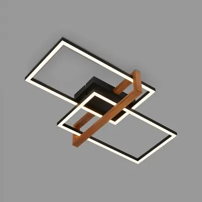 Obdĺžnikové stropné LED svietidlo 2 rámy čierne/drevo FRAME 50,5 cm