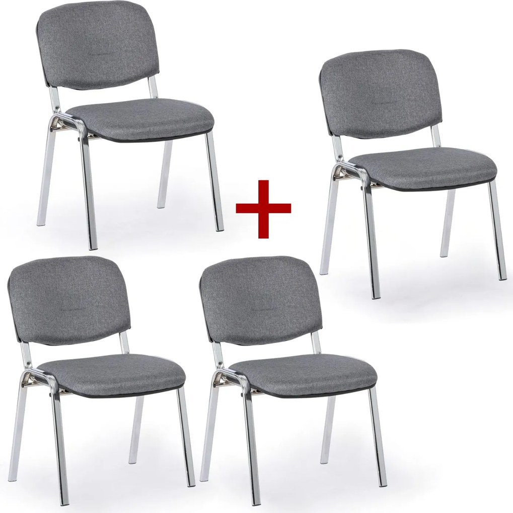 Konferenčná stolička VIVA PLUS 3+1 ZADARMO - chrómované nohy, sivá