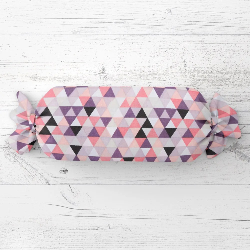 Biante Vankúš valec bonbon Sandra SA-330 Ružovo-fialovo-čierne trojuholníčky 15x40 cm