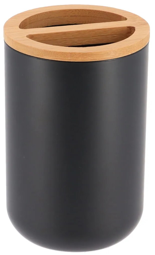 Kúpeľňový pohár na kefky Besson, čierna/s drevenými prvkami, 300 ml