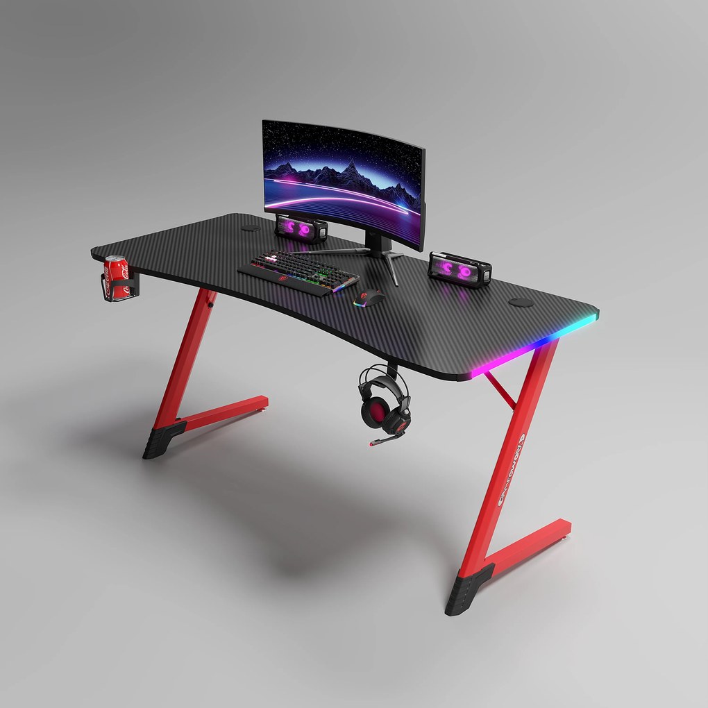 Herný stôl s podsvietením BG01 čierno-červený 120 cm