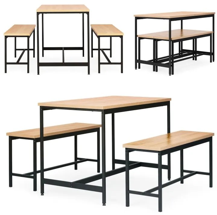 Loftový set nábytku do jedálne alebo kuchyne – stolík a 2 lavice