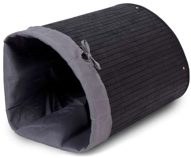 Rohový kôš na bielizeň 60 l bambusový čierny