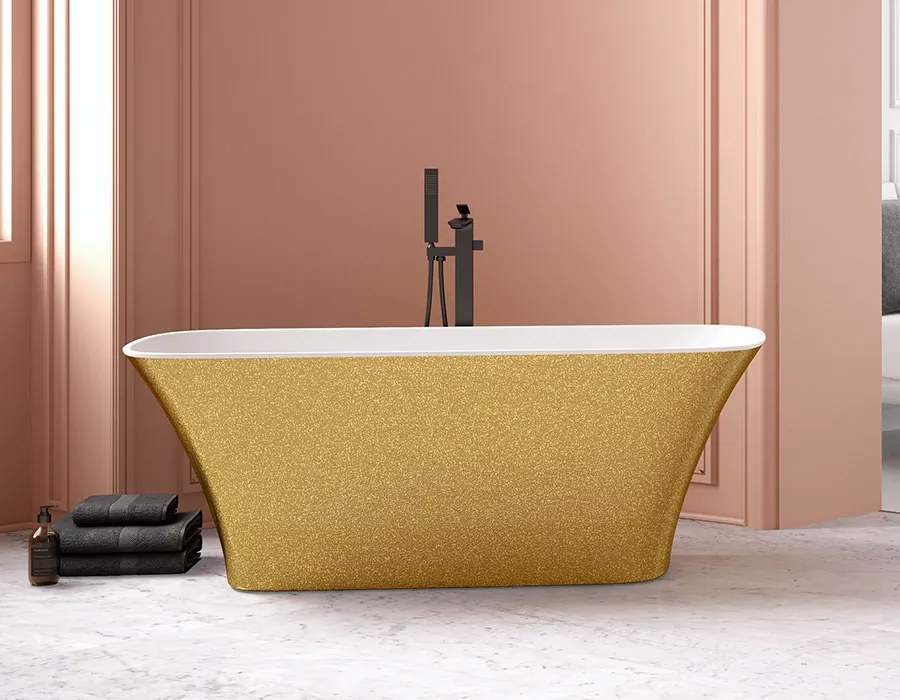 Besco Voľne stojaca vaňa z liateho mramoru Assos S-Line Glam 160x70 BESCO-Rozmery: 160x70, BESCO-Farba: Biela/strieborná