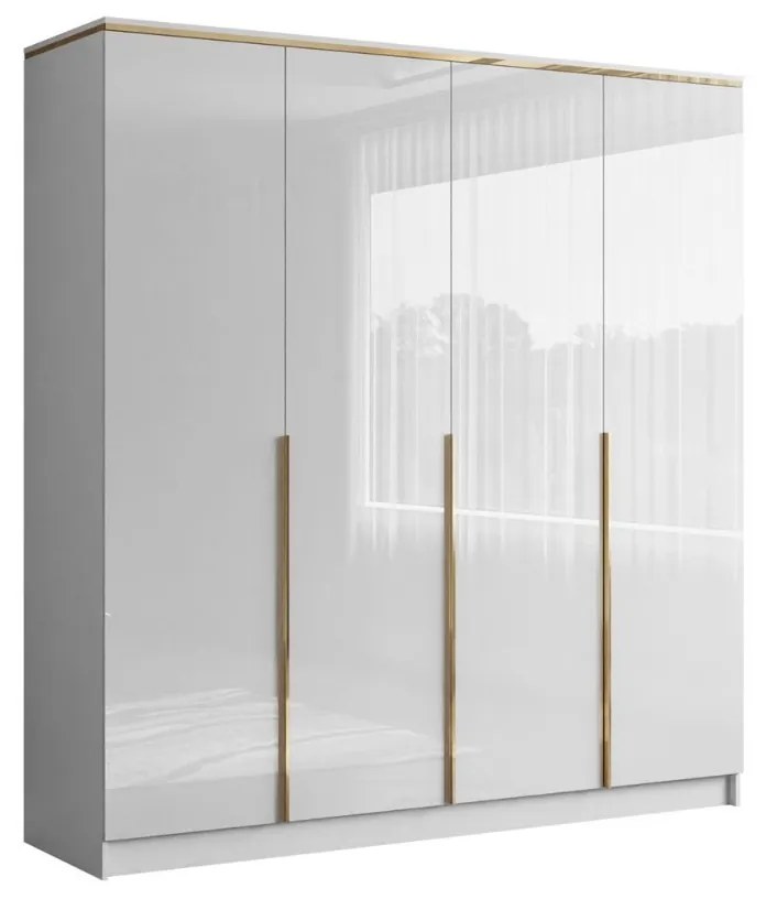 ŠATNÍKOVÁ SKRIŇA NESSIE BIELÝ LESK 4D ZLATÉ ÚCHYTKY