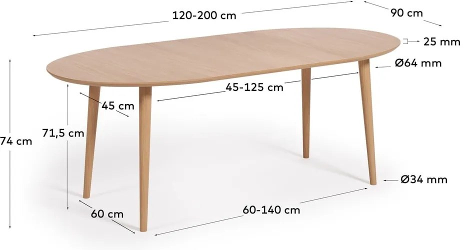 Rozkladací jedálenský stôl v dekore duba v prírodnej farbe 90x120 cm Oqui – Kave Home