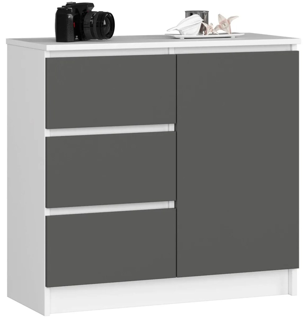 Komoda JERRY K 80 cm 1 dvere 3 zásuvky biela/šedá