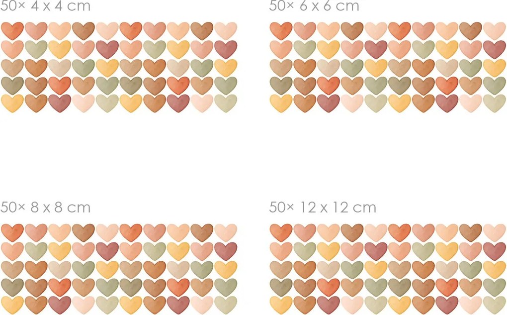 Akvarelové srdiečka v štýle boho 50 ks textilní prelepiteľné nálepky na stenu 50 ks 4x4 cm