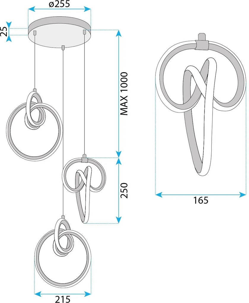 Toolight Toolight, LED závesné svietidlo 3x20W, 4000K, 4200lm, G072-3CPR, zlatá, OSW-08664