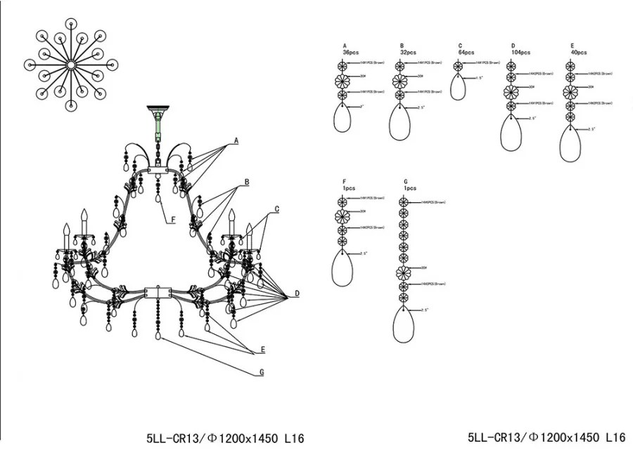 Krištáľový luster do obývačky TRICOLOUR Ø135*180 16*E14