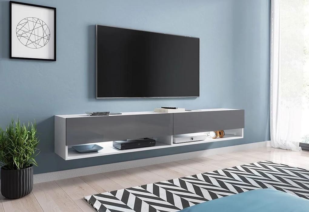 Expedo TV stolek MENDES A 180, 180x30x32, bílá/šedá lesk, s LED osvětlením