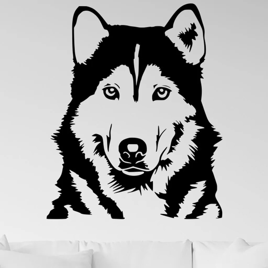 Veselá Stena Samolepka Husky Farba: žlutá, Veľkosť: 40 x 32 cm