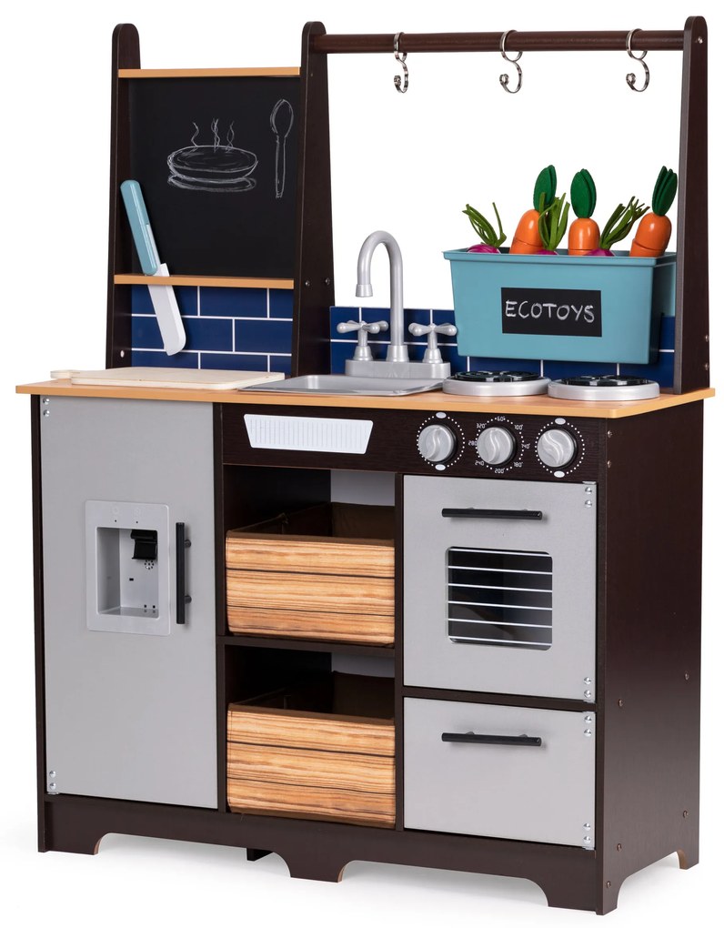 Drevená detská kuchynka ECOTOYS s doplnkami a záhradkou