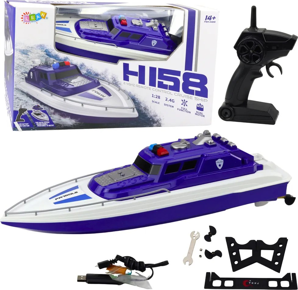LEAN Toys RC motorový čln na diaľkové ovládanie 1:28 Police Blue