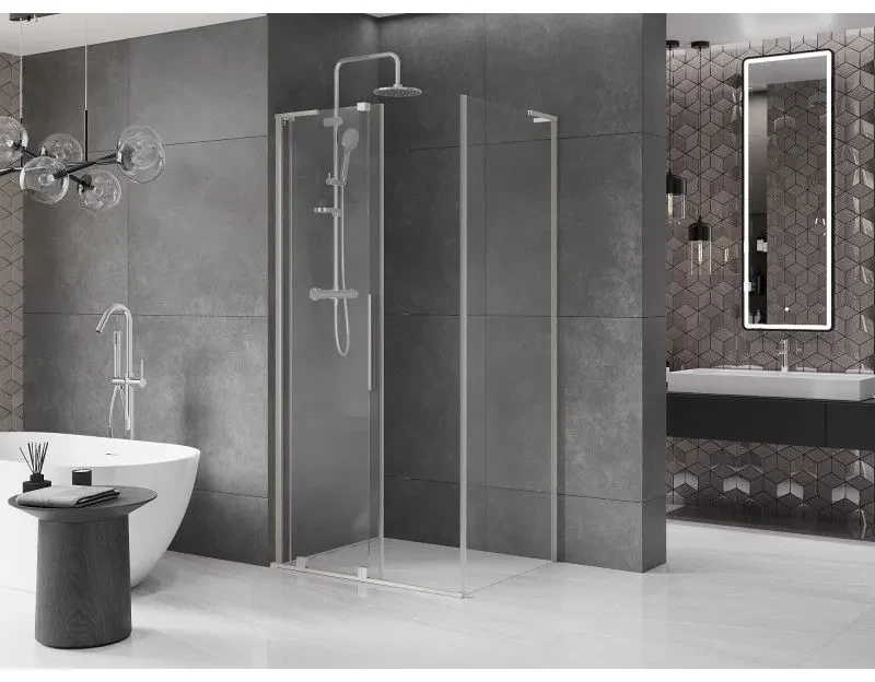 Mexen Velar L, sprchový kút s posuvnými dverami 120 x 80 cm, 8mm číre sklo, brúsená oceľ, 871-120-080-03-97