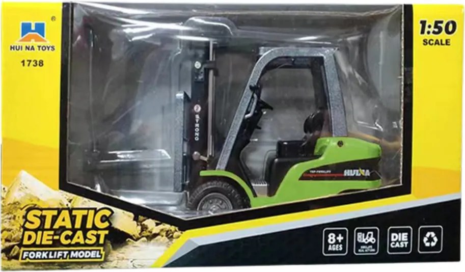 Kovový vysokozdvižný vozík s pohyblivými vidlicami Huina Green 1:50