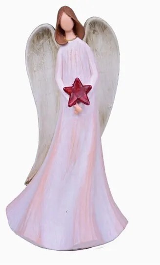 Dekoratívny anjel s červenou hviezdou Ego Dekor Lilith, výška 27 cm