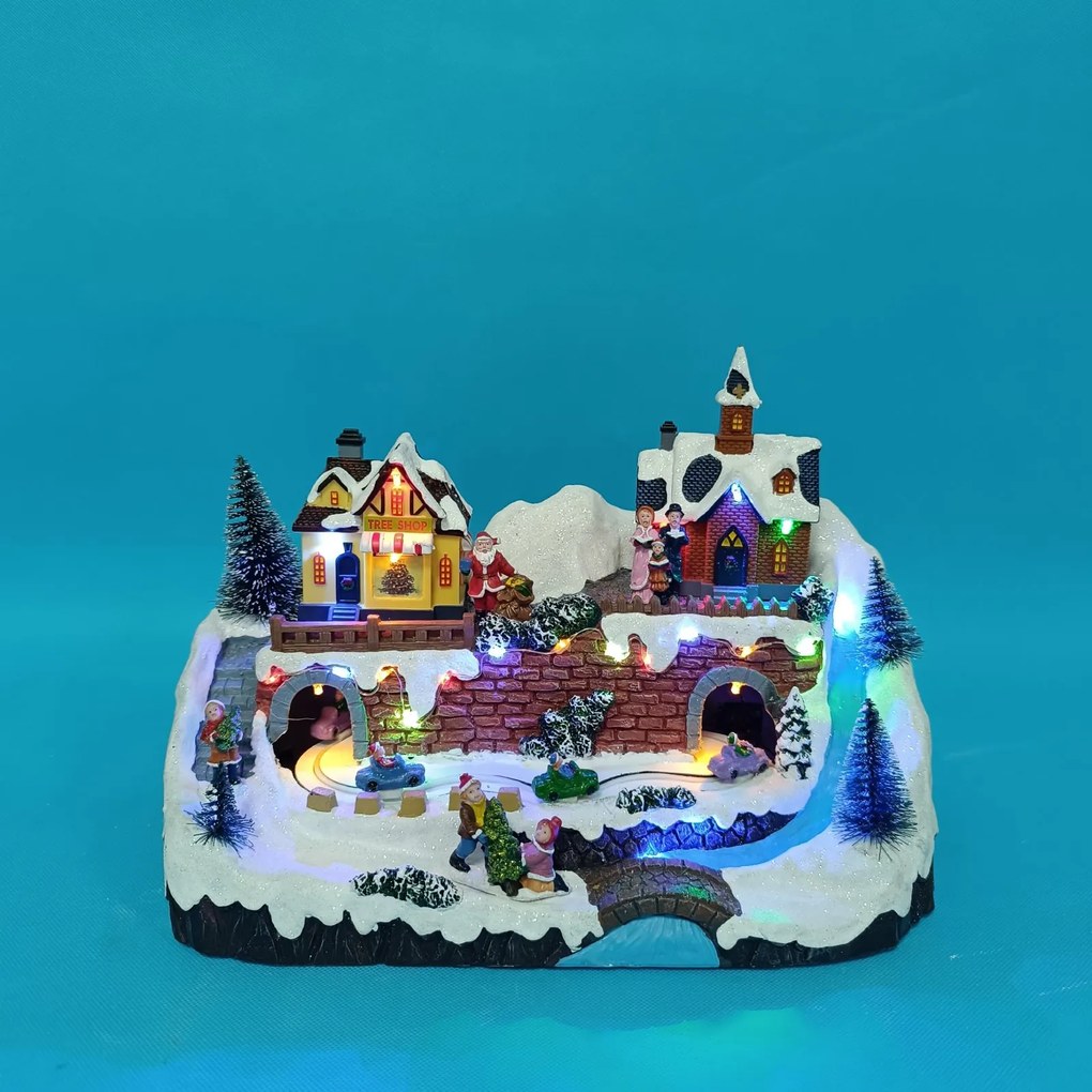 Vianočná dedinka s osvetlením a melódiou - dedinka BestBerg BBXS-997 / 32,9 x 19,4 x 22,3 cm / polyresin