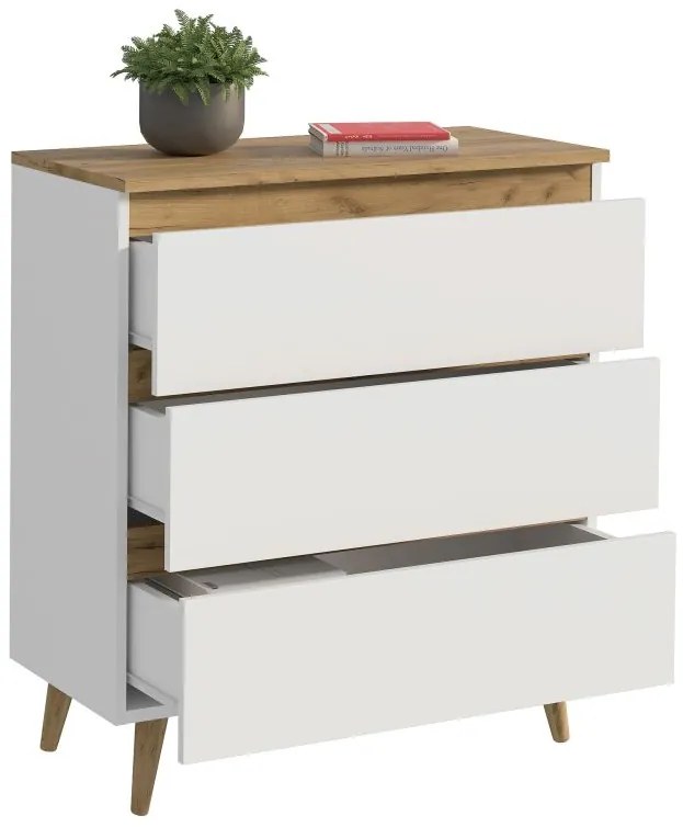 Komoda s tromi zásuvkami 80 cm, farba biela / dub