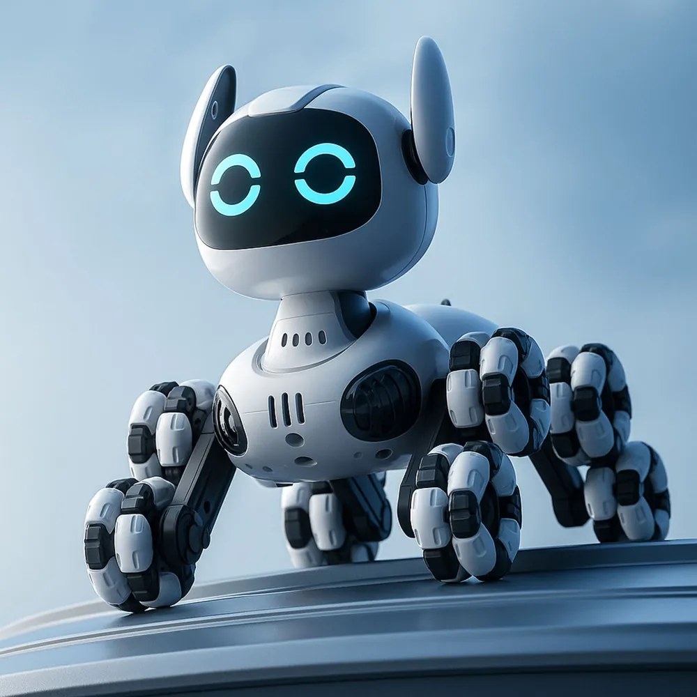 LEAN Toys Robotický pes TOOBY s diaľkovým ovládaním RC, 360°, svetlá, zvuky, čierno-biely