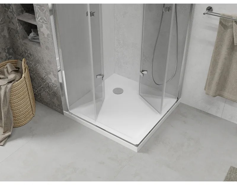 Mexen Lima Duo, sprchovací kút s 2-krídlovými skladacími dverami 70 (dvere) x 70 (dvere) cm, 6mm číre sklo + slim sprchová vanička 5cm biela, 856-070-070-01-02-4010