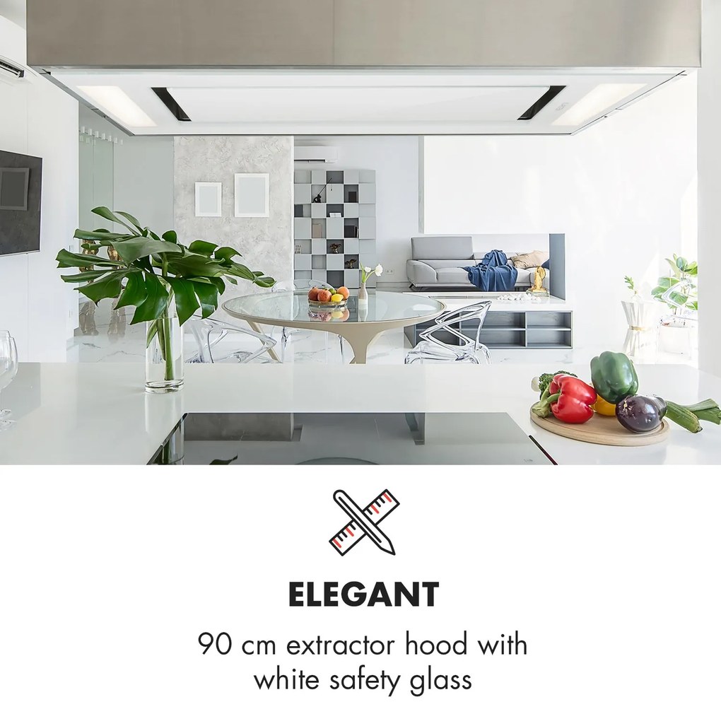 Klarstein Remy, digestor, 90 cm, stropný, 620 m³/h, diaľkové ovládanie, biely