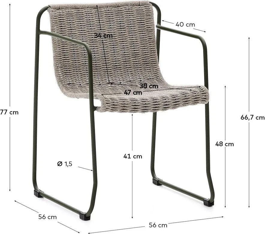 Sivozelená kovová záhradná stolička Maurina – Kave Home