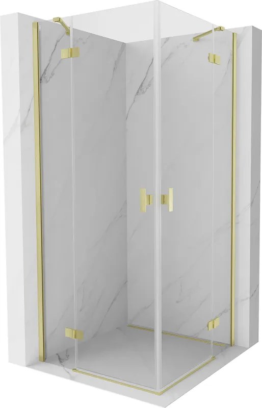 Mexen Mist-H Duo, 2-krídlový výklopný sprchový kút 85 x 85 cm, číre sklo, zlatý matný profil, 8A5-085L-085P-55-00