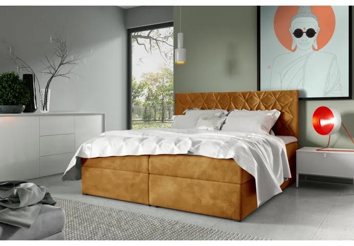 Boxspringová posteľ s prešívaným čelom EUGENA - 120x200, žltá + topper ZDARMA