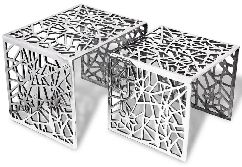 vidaXL Sada dvoch štvorcových bočných stolíkov, hliník, strieborná