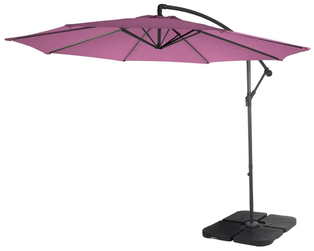 Slnečník Acerra Ø 3m polyester/oceľ - levanduľovo-červená so stojanom