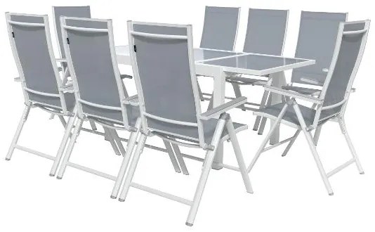 Livarno home Hliníkový záhradný rozkladací stôl Houston + Hliníkové kreslo Houston s vysokým operadlom, 8 kusov (800008267)