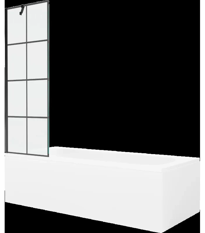Mexen Vega obdĺžniková vaňa 180 x 80 cm s obkladom a 1-krídlovou sprchovou zástenou 60 cm, Čierny vzor - 550118080X9506007077