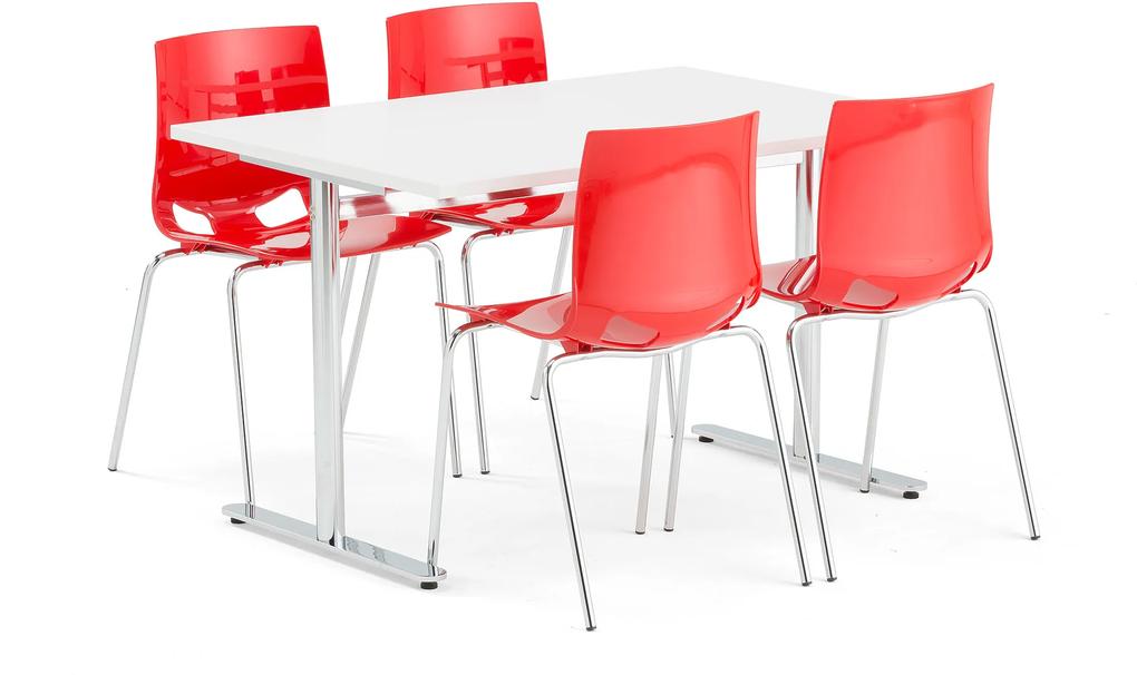 Jedálenská zostava: Stôl Tilo + 4 stoličky Juno, červené
