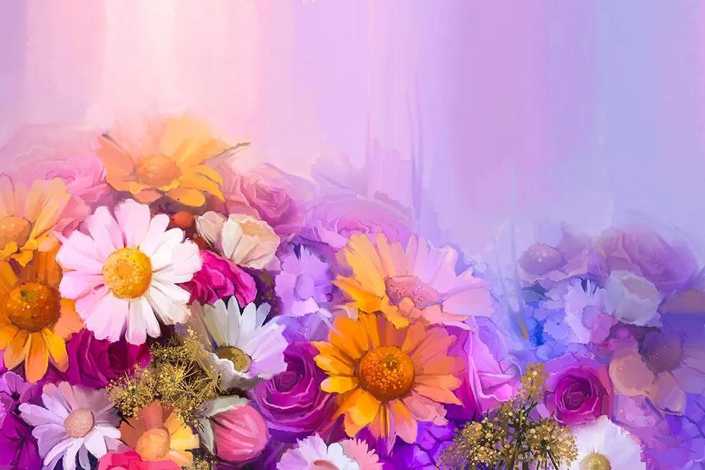 Tapeta olejomaľba kvetov v pastelových odtieňoch