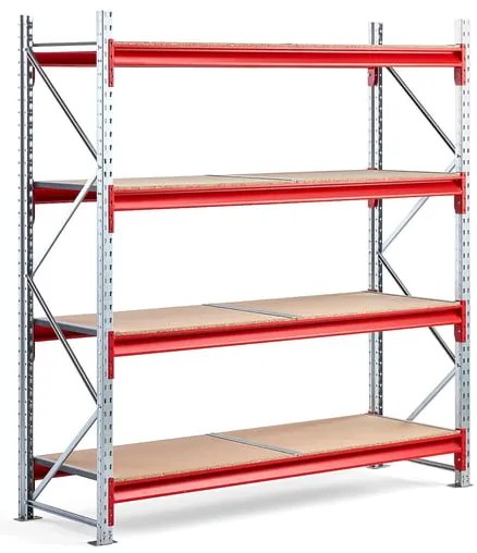 Skladový regál TOUGH, základná sekcia, 2000x1900x600 mm, 4 drevené police