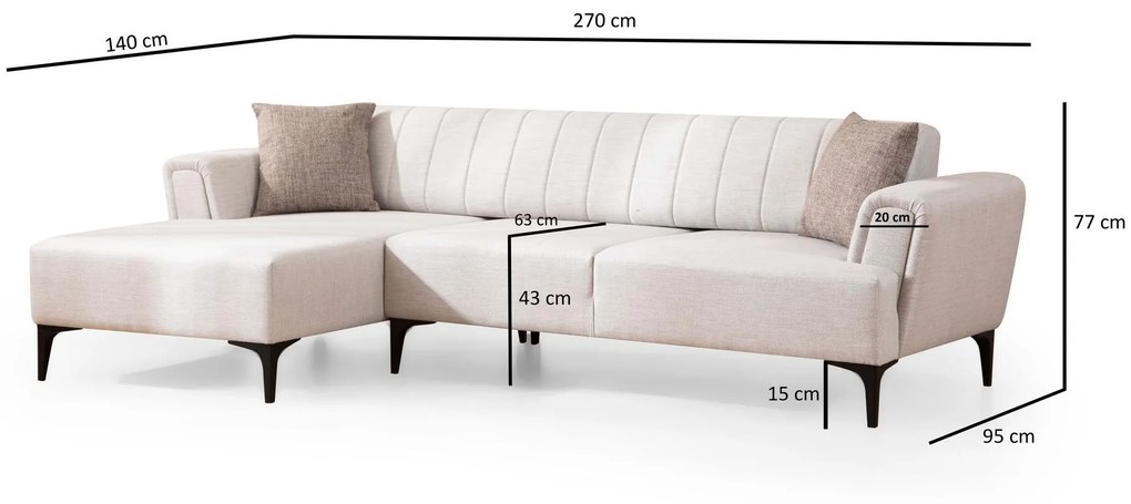 Rohová sedačka Hamletta (L) (ecru + čierna). Akcia -18%. Vlastná spoľahlivá doprava až k Vám domov. 1106843