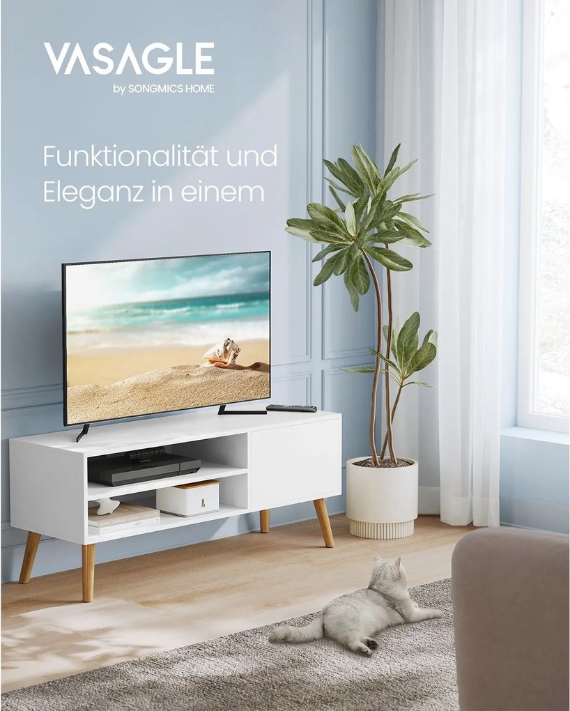 TV stolík, 120 cm široký TV nábytok, biely