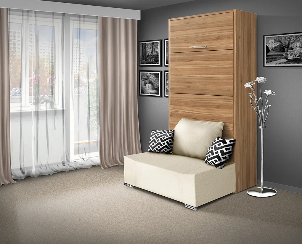 Nabytekmorava Sklápacia posteľ s pohovkou VS 21058P 200x90 farba pohovky: Sivá, Typ farebného prevedenia: Buk / dvere biele LESK