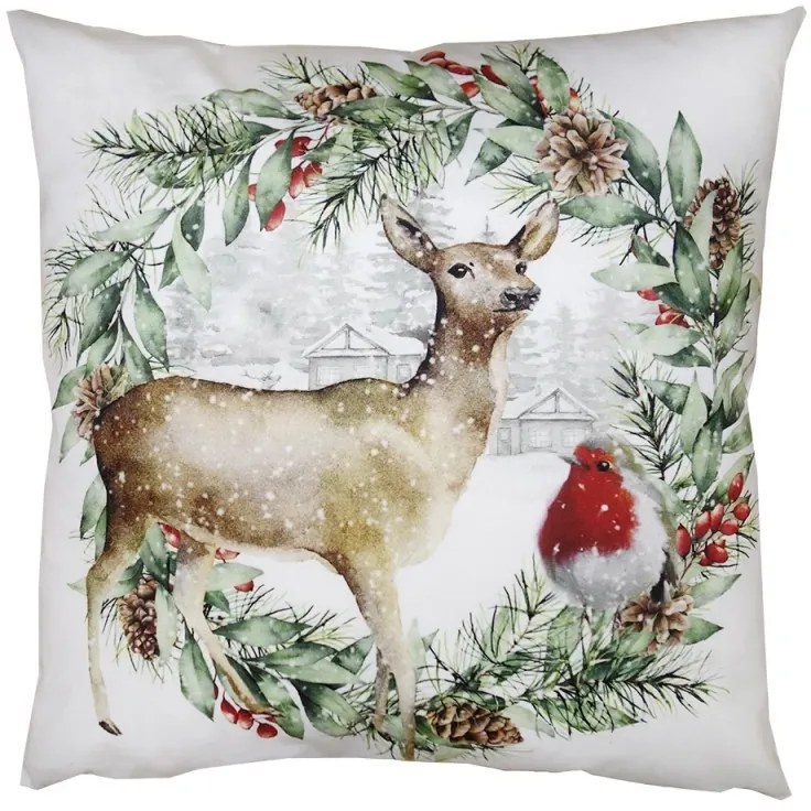 Bielo-zelená obliečka na vankúš s kolouškom a vencom - 45*45 cm