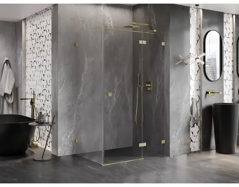 Mexen Lunar T, výklopný sprchový kút pravý 115 x 80 cm, 8mm číre sklo, zlatý matný profil, 834T-115-080-55-00-P