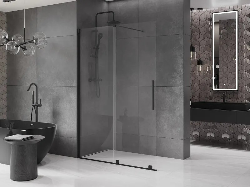 Mexen Velar, posuvné dvere do otvoru typ Walk-In 150 cm, 8mm číre sklo, čierna matná, 871-150-000-03-70