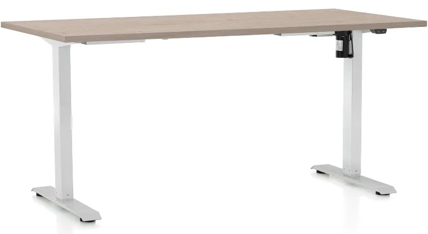 Výškovo nastaviteľný stôl OfficeTech A, 160 x 80 cm, biela podnož, dub