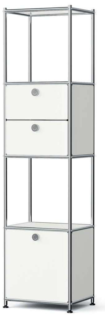 Kovový regál »CN3 Slim Line« s 2 pohyblivými zásuvkami a 1 pohyblivými výklopnými dvierkami, biely